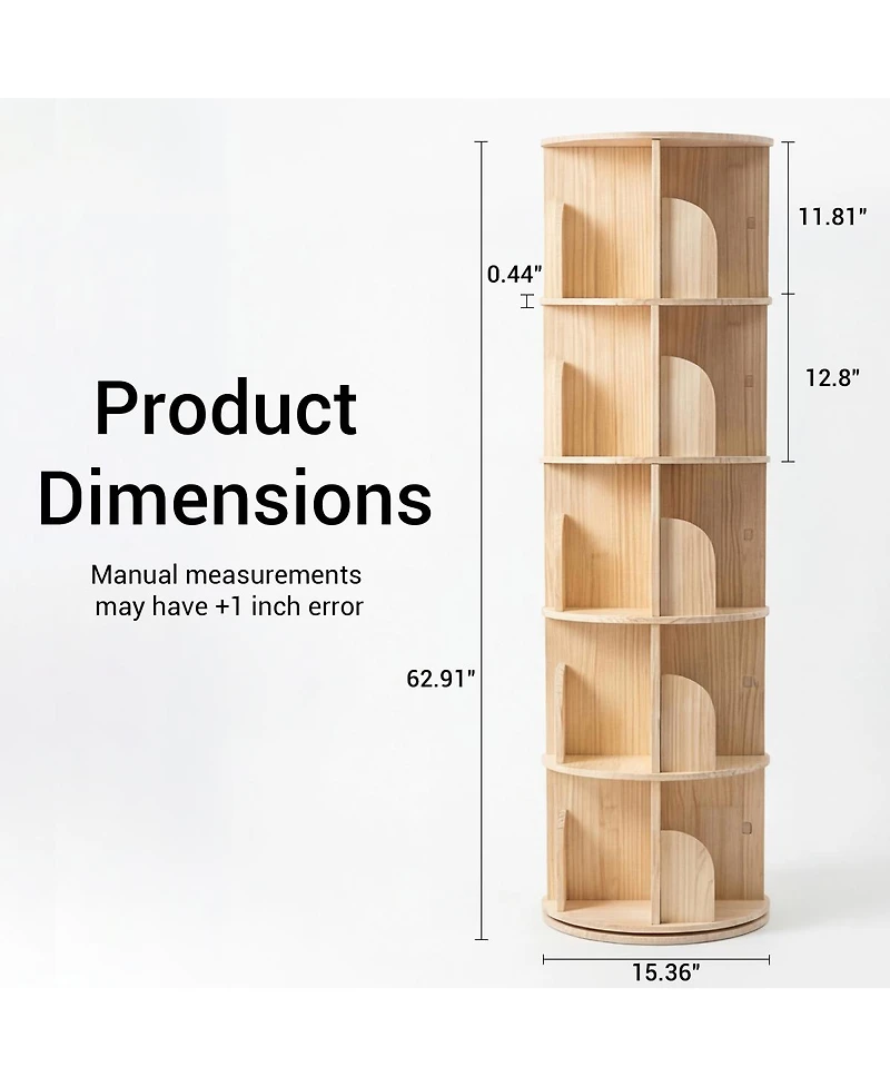 Streamdale Furniture 5-Tier Rotating Wooden Bookshelf, 360 Spinning Floor Standing Display Shelf