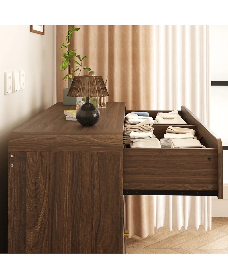 Streamdale Furniture 8-Drawer Walnut Dresser with Rattan Front