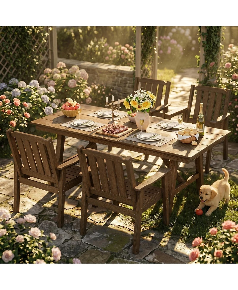 homfan Outdoor Dining Table Set for 4, 5 Piece Patio Hdpe Slatted Table and Chairs Set with Umbrella Hole, All Weather Durable Garden Dining Set