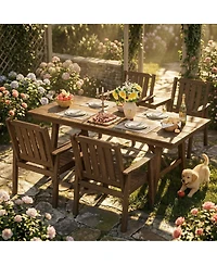homfan Outdoor Dining Table Set for 4, 5 Piece Patio Hdpe Slatted Table and Chairs Set with Umbrella Hole, All Weather Durable Garden Dining Set