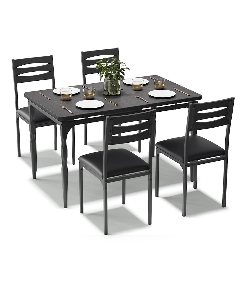 homfan Dining Table Set of 5, Wooden Kitchen with Spiral Metal Legs and Cushioned Chairs