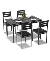 homfan Dining Table Set of 5, Wooden Kitchen with Spiral Metal Legs and Cushioned Chairs