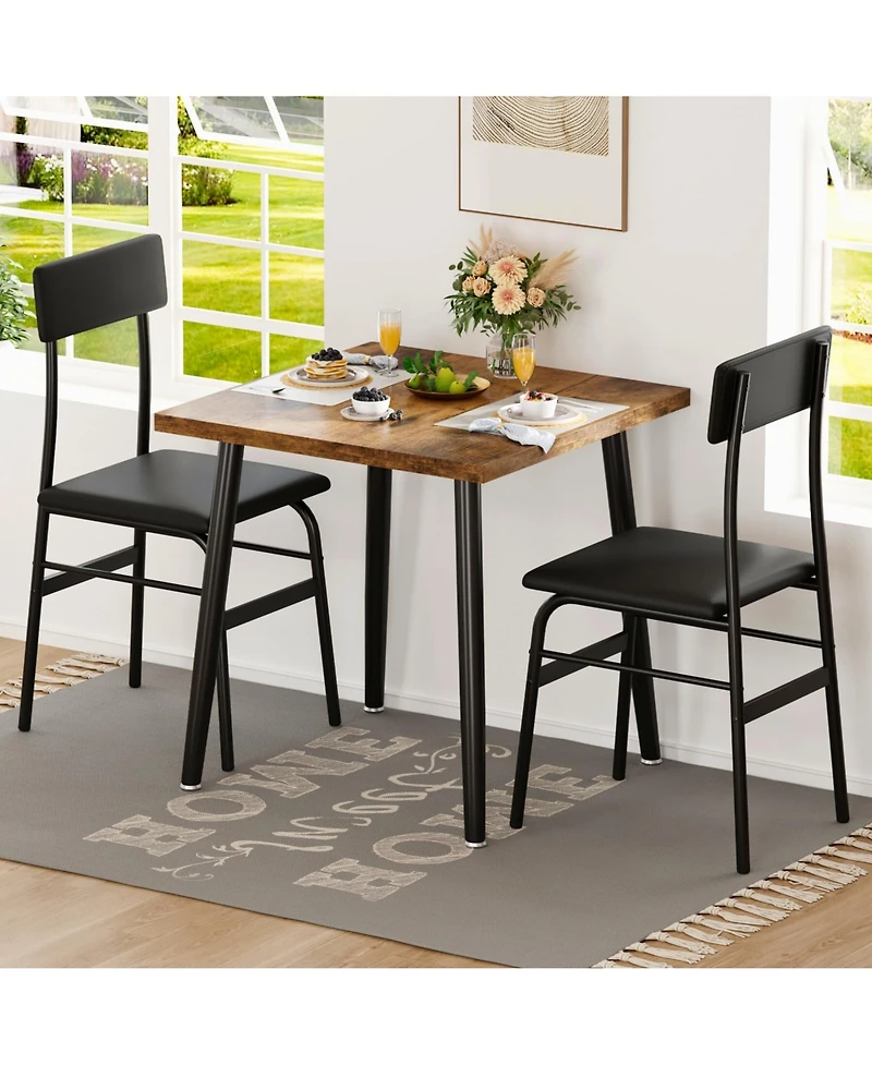 homfan 3 Piece Dining Table Set for 2 Space Saving Wood and Metal Table with 2 Upholstered Chairs Perfect for Apartments and Breakfast Nooks