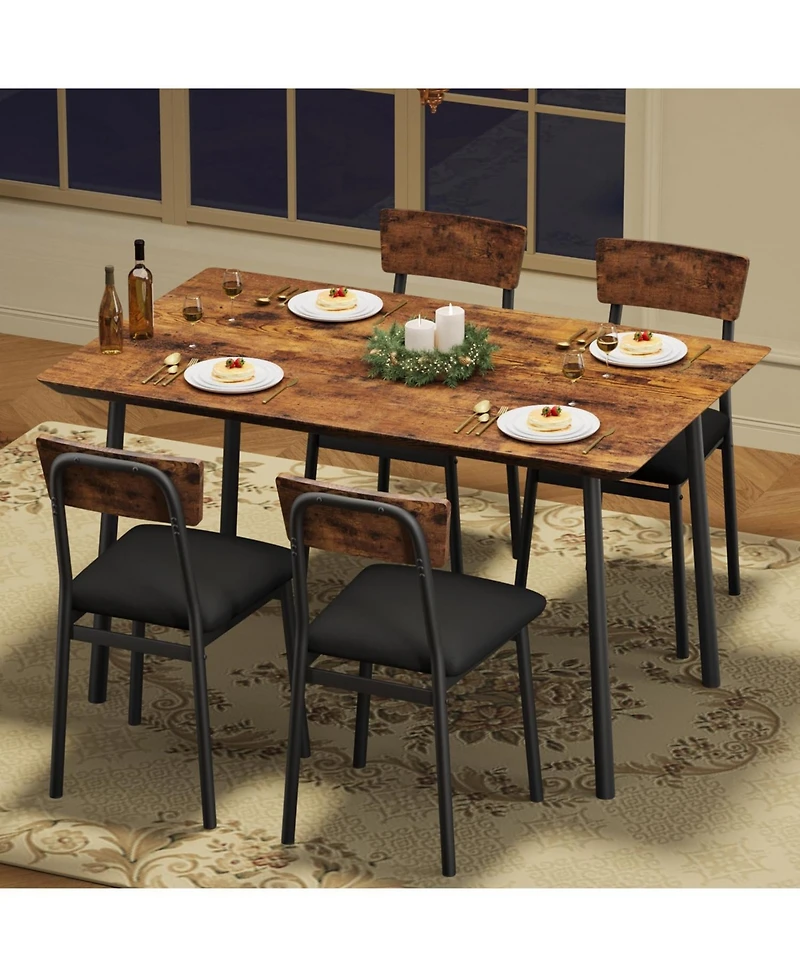 homfan Dining Table Set for 4 With Upholstered Chairs, Beveled Edge Design, Wood Kitchen Chairs Dining, Room, Apartment