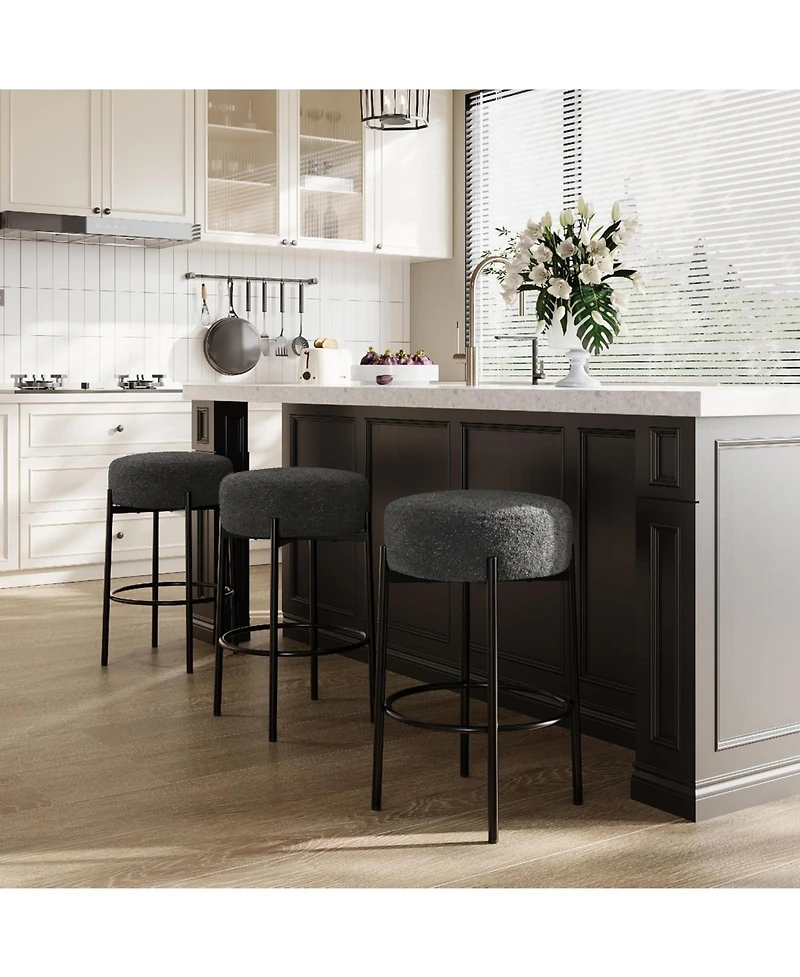 gaomon 24" Round Barstools Set 4/6 Sherpa Soft Seat Counter Height Metal Legs