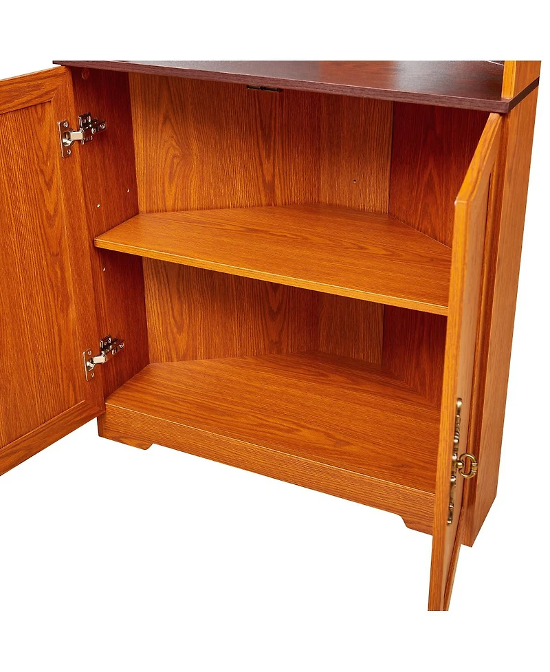 Streamdale Furniture 70.86" Tall 5-Tier Corner Storage Cabinet with Glass Doors and Mirrored Back