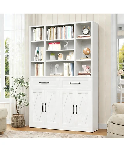 Streamdale Furniture 71" Tall Industrial Storage Bookcase with Doors, Drawers and Adjustable Shelves