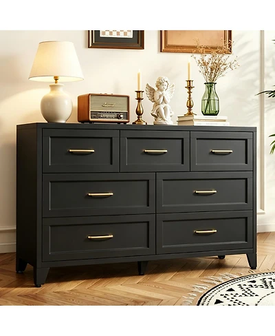 Streamdale Furniture 7-Drawer Wide Metal Storage Dresser for Bedroom and Living Room