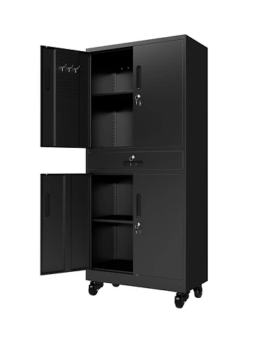 Streamdale Furniture 71" Metal Storage Cabinet with Drawer, Locking Doors, Shelves and Pegboard