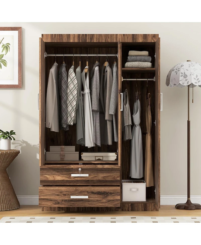 Streamdale Furniture 3-Door Storage Armoire with 2 Drawers and 2 Hanging Rods