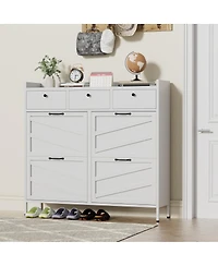 Streamdale Furniture 4-Flip and 3-Drawer Metal Shoe Cabinet, Slim Freestanding Steel Organizer