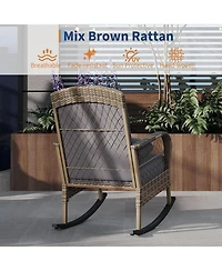 gaomon 3 Piece Outdoor Wicker Rocking Chair, Weather Resistant Wicker with Table for Porch, Backyard, Garden and Patio