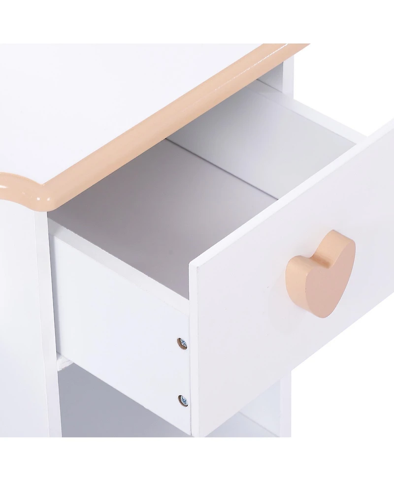 homfan Dressing Table and Stool Set,Pretend Play Girls Vanity Desk with Tri-Folding Mirror,3 Drawers,4 Storage Shelves and Accessories
