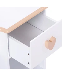 homfan Dressing Table and Stool Set,Pretend Play Girls Vanity Desk with Tri-Folding Mirror,3 Drawers,4 Storage Shelves and Accessories