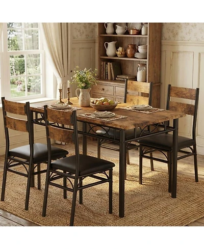 gaomon 5 Piece Dining Table Set for 4, Rectangular Kitchen Table and Chairs for 4, Upholstered High Back Chairs, Thick Sturdy Frame