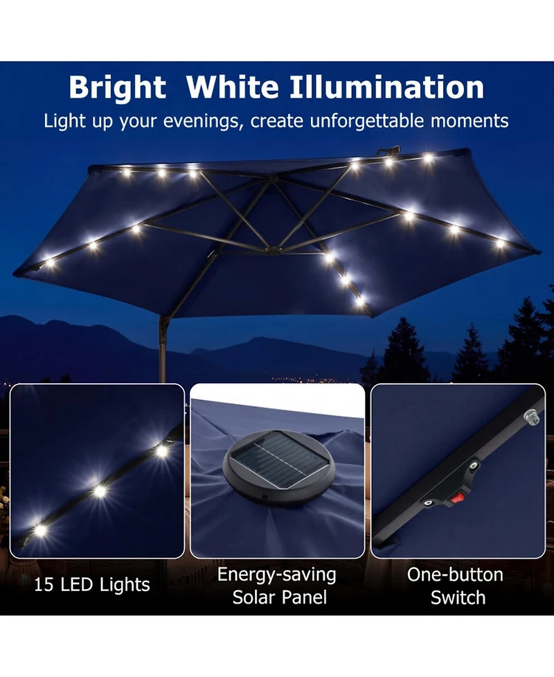 Gouun 10 Ft Patio Cantilever Umbrella with Foot Pedal and Solar Led Lights
