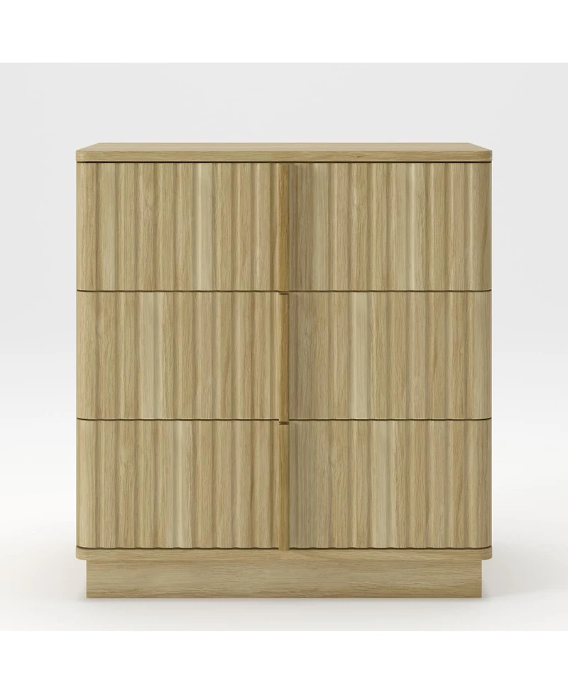 Streamdale Furniture 25.39" Vertical Stripe Vintage 3-Drawer Nightstand Retro Cabinet