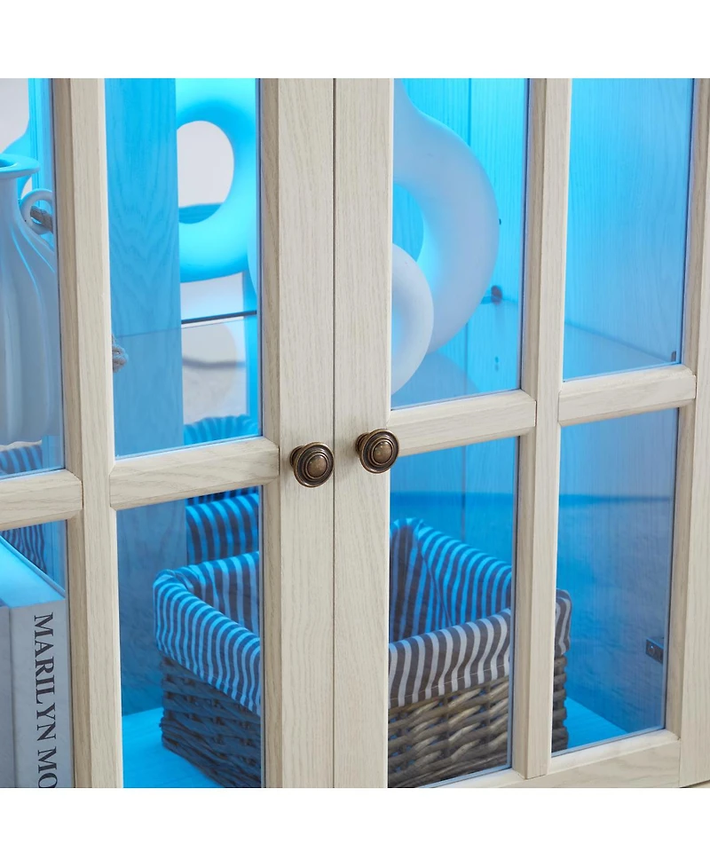 Streamdale Furniture 4-Door Antique Led Curio Display Cabinet with Adjustable Glass Shelves
