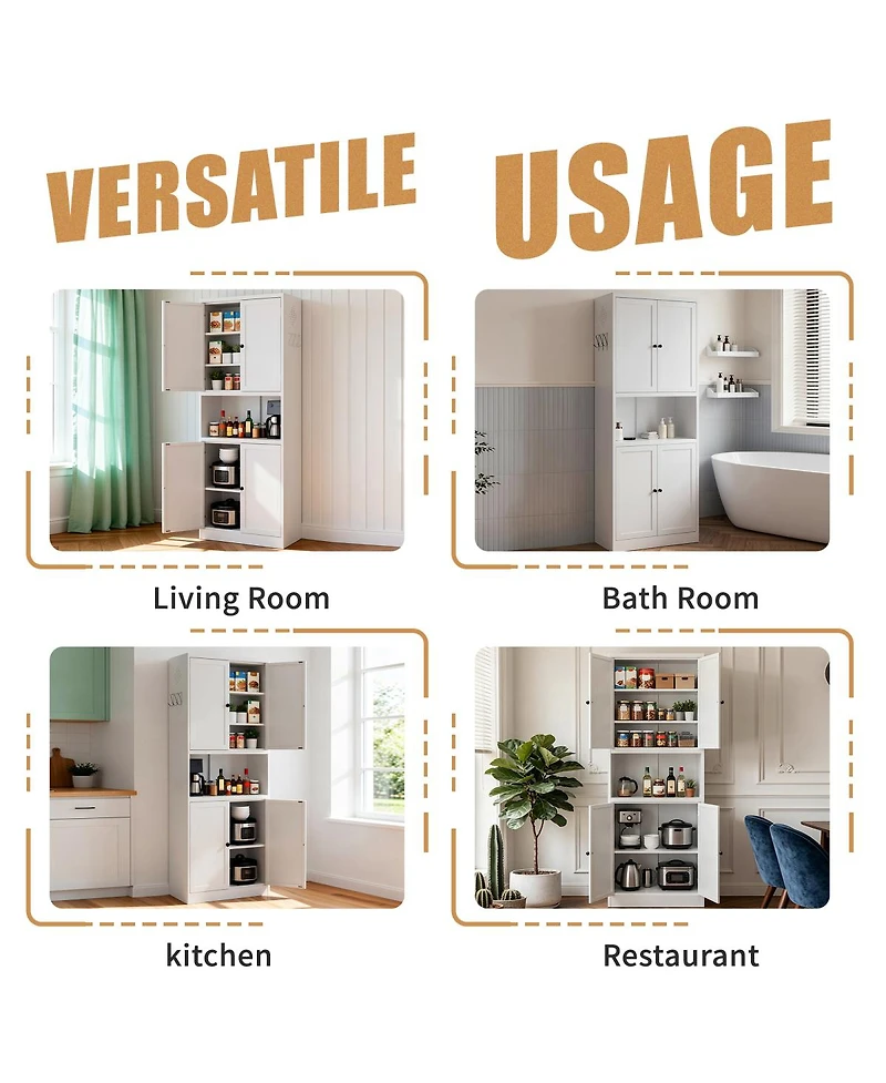 Streamdale Furniture 72" Steel Kitchen Pantry Cabinet with Countertop and Adjustable Shelves