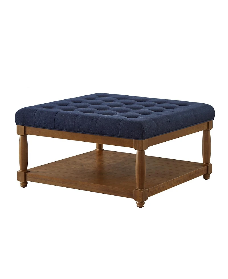 Streamdale Furniture Tufted Linen Upholstered Ottoman Coffee Table with Wood Shelf