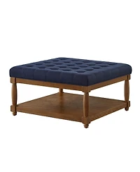 Streamdale Furniture Tufted Linen Upholstered Ottoman Coffee Table with Wood Shelf