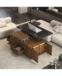Boyel Living Modern Lift-Up Coffee Table with 2 Stools Set for Living Room Expandable Hidden Storage and Drawers