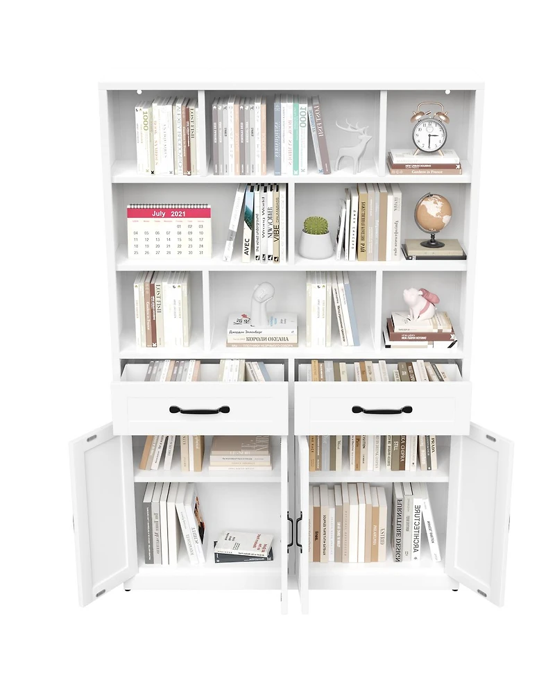 Streamdale Furniture 71" Metal Bookcase with 2 Doors, 2 Drawers and Open Shelves