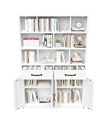 Streamdale Furniture 71" Metal Bookcase with 2 Doors, 2 Drawers and Open Shelves