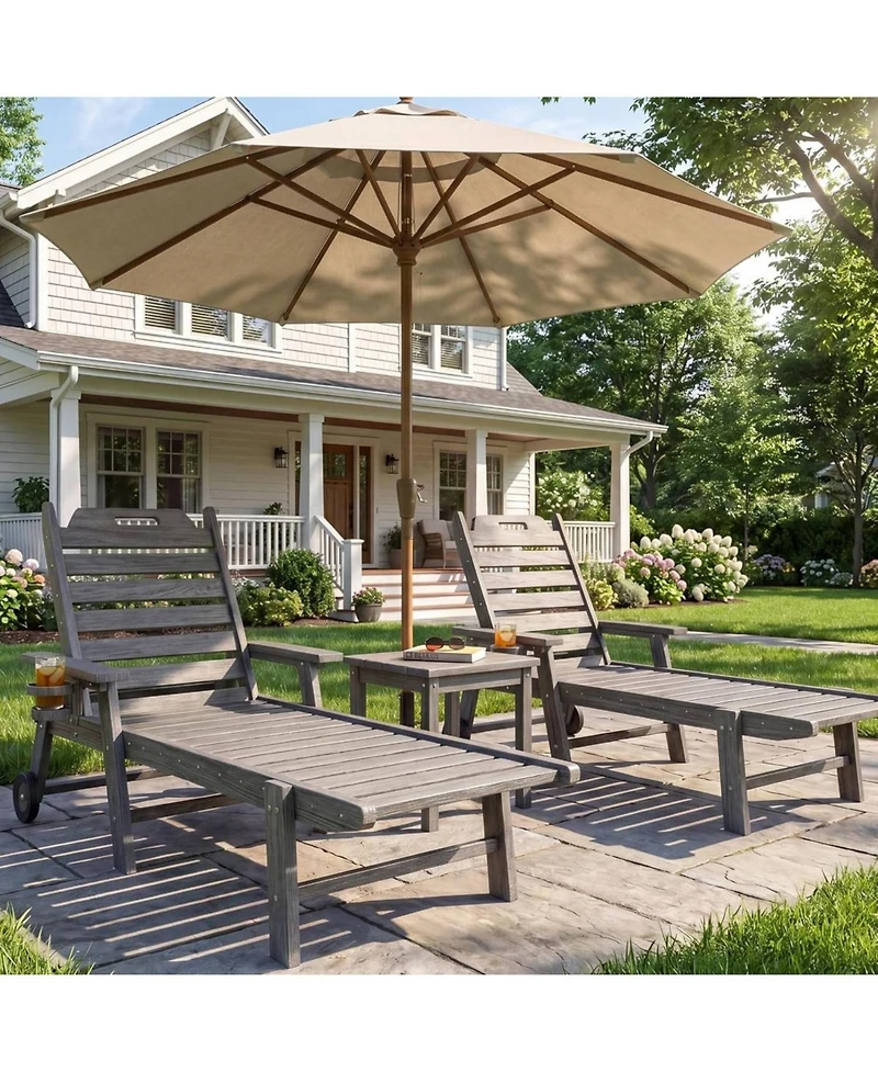gaomon 2 Pieces All-Weather Chaise Hdpe Lounge Chair, Built-in Cup Holder and Rolling Wheels for Patio, Poolside, Deck