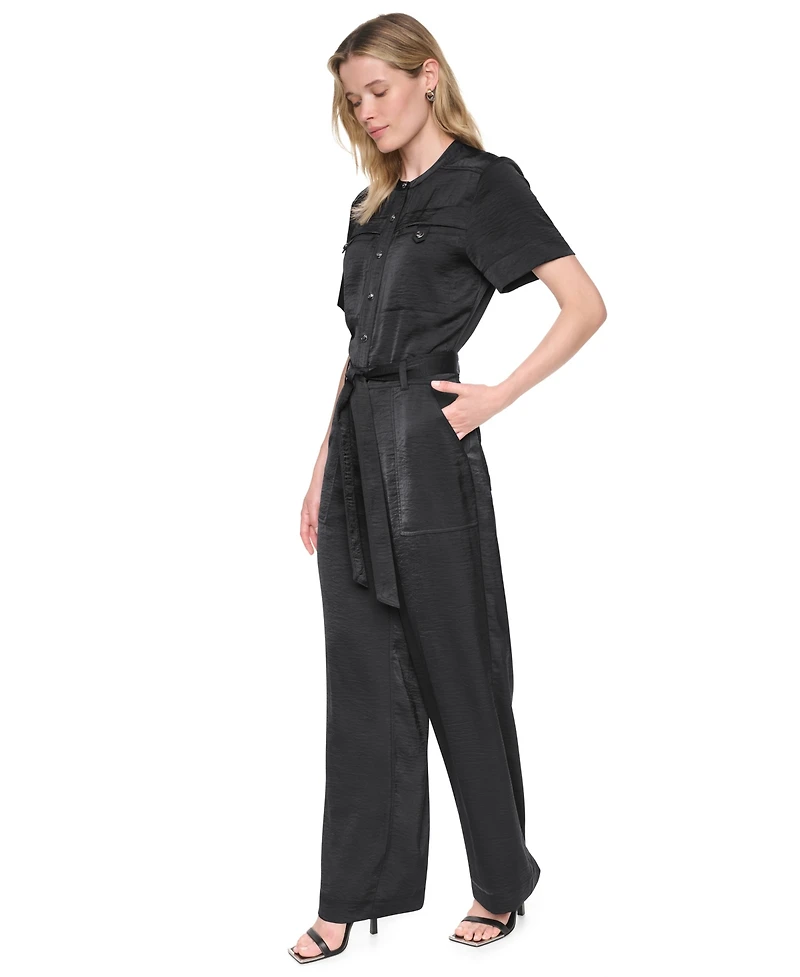 Dkny Women's Collared Short-Sleeve Button-Front Jumpsuit