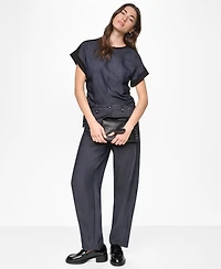 Dkny Women's Washed Heavy Cotton Side-Ruched Short-Sleeve Top