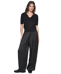 Dkny Women's Lace Trim Crewneck Short-Sleeve Cotton Sweater