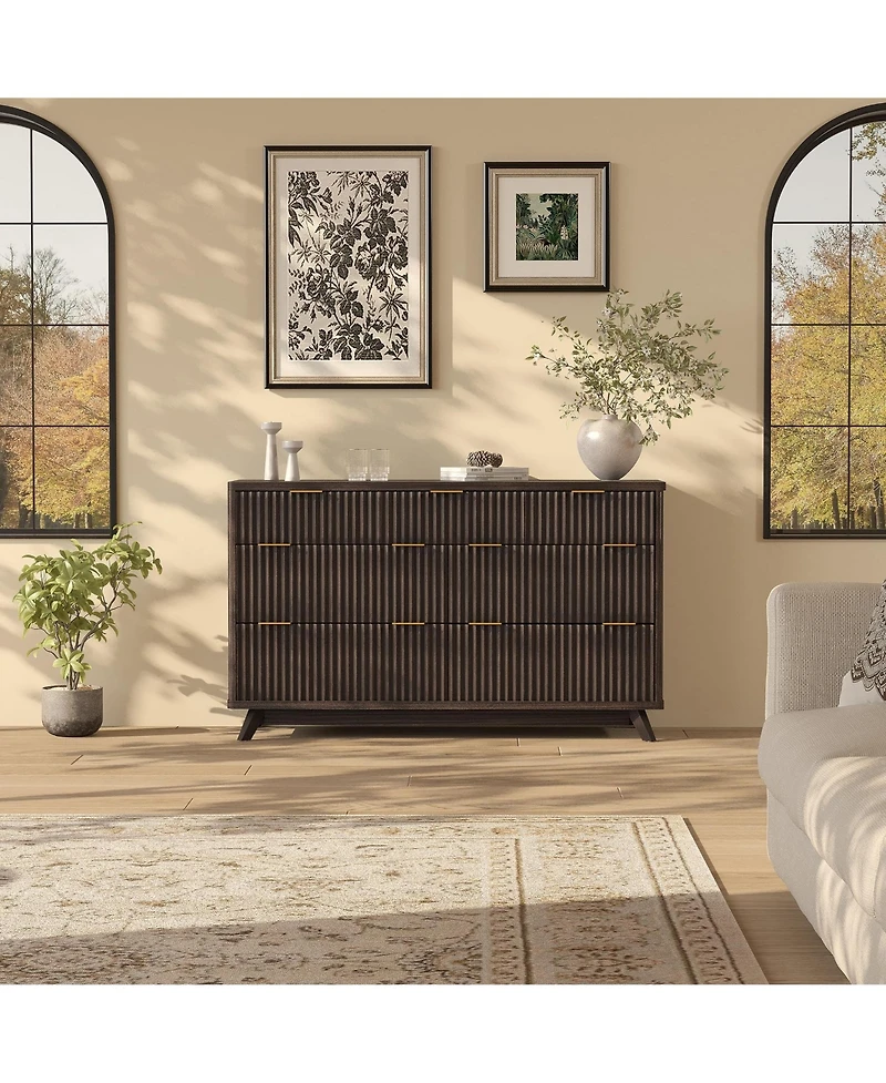 homfan Fluted 7 Drawer Dresser with Curved Profile and Metal Handles for Bedroom, Living Room, Entryway, Closet
