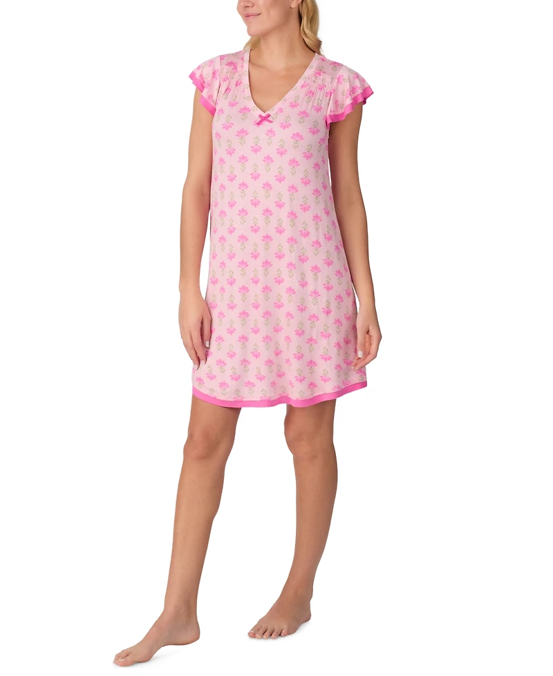 Ellen Tracy Women's Short Flutter-Sleeve Floral Jersey Chemise