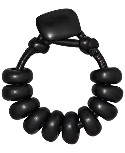 Donna Karan New York Black-Tone Matte Beaded Resin Flex Bracelet