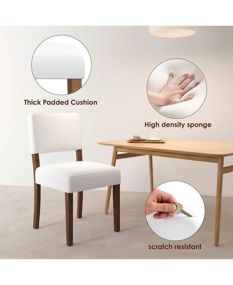 gaomon Set of 2 White Upholstered Dining Chairs with Wood Legs, Modern Armless Kitchen Chairs