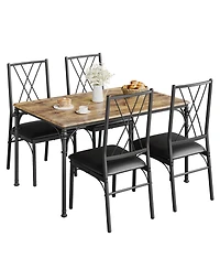 homfan Contemporary 5-Piece Dining Table Set Rectangular Kitchen with 4 Chairs and Bench Space-Saving Metal Wood Dinette Furniture