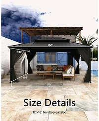 gaomon 12x16 Ft Hardtop Gazebos with Heavy Duty Double Roof, Nettings and Curtains Galvanized Steel Outdoor Gazebos for Patio, Backyard