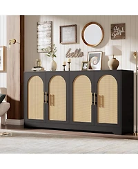 gaomon 59" Rattan Sideboard Buffet Cabinet, 4-Door Modern Storage Console for Living Room, Kitchen & Dining