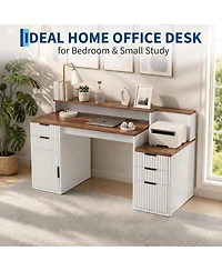 homfan Computer Desk with Hutch and Printer Stand - Ripple Door Design, Space Saving Home Office Desk, Sturdy Board Construction