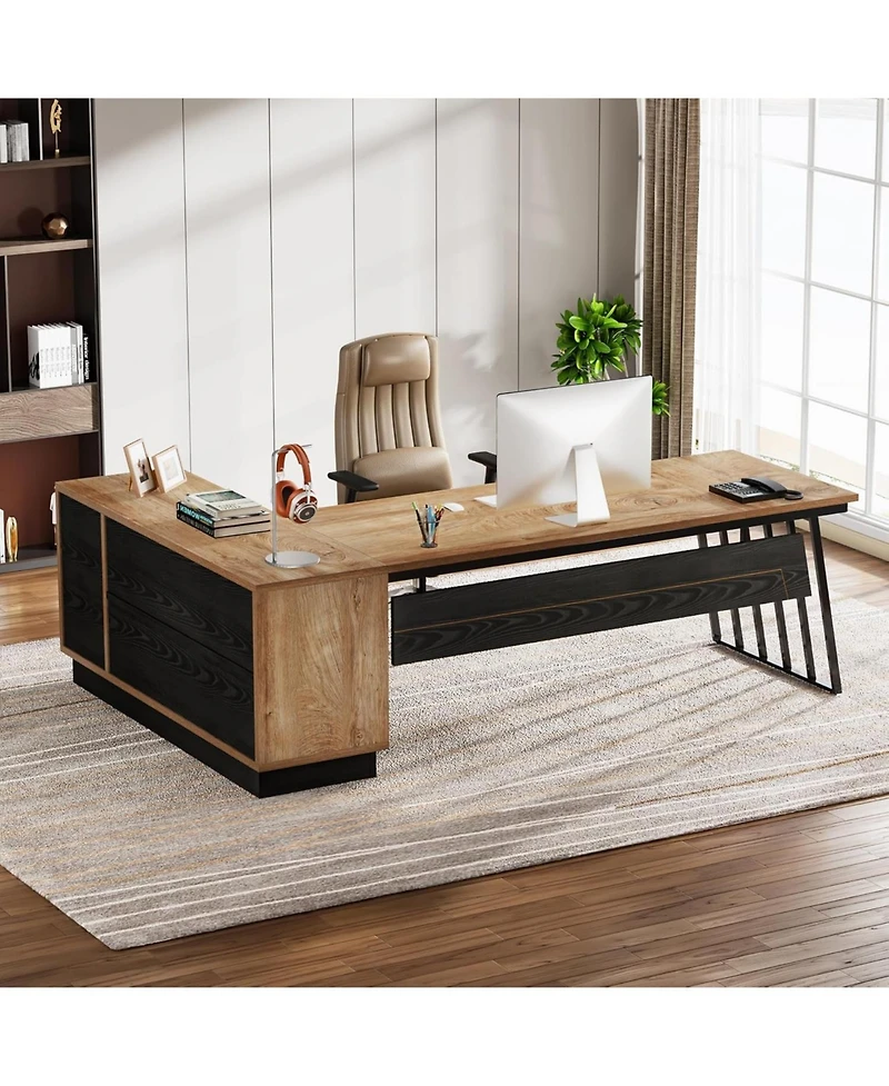 Tribesigns Executive Desk, L-Shaped Desk with Cabinet, Large Office Desk with Drawers and Storage Shelves, Writing Table Computer Desk