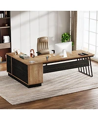 Tribesigns Executive Desk, L-Shaped Desk with Cabinet, Large Office Desk with Drawers and Storage Shelves, Writing Table Computer Desk