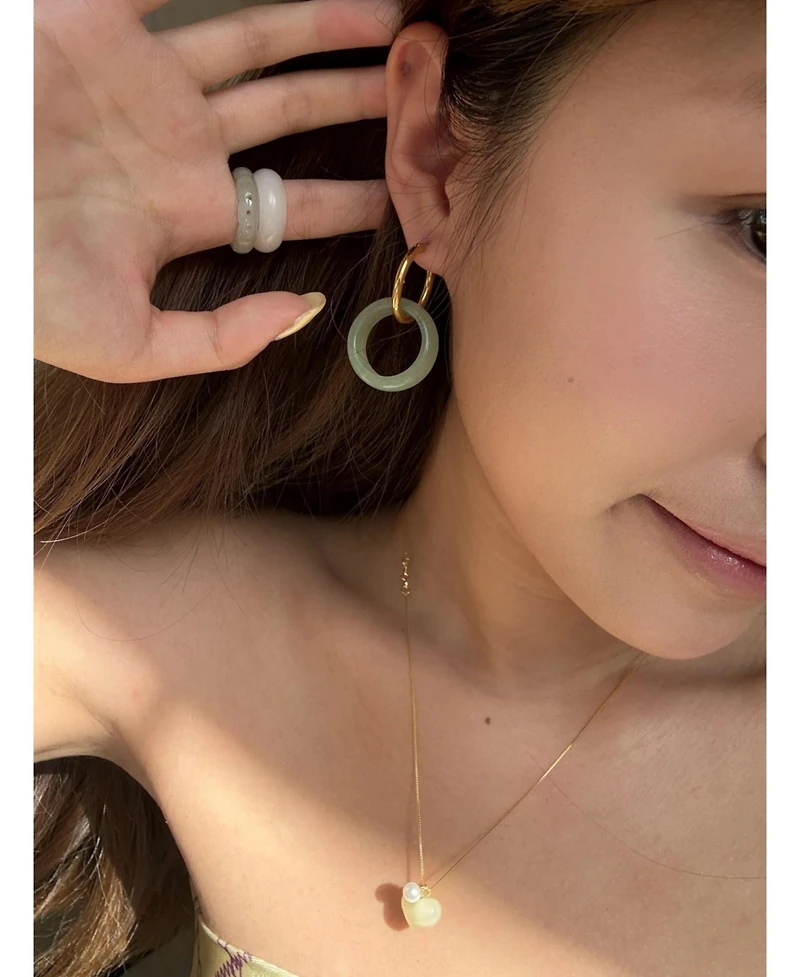 Amelie skinny — Green jade stone hoop earrings