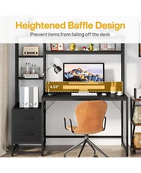 Tribesigns 55" Computer Desk with 2 Drawers: Rustic office desk with hutch and shelves. Workstation for home office