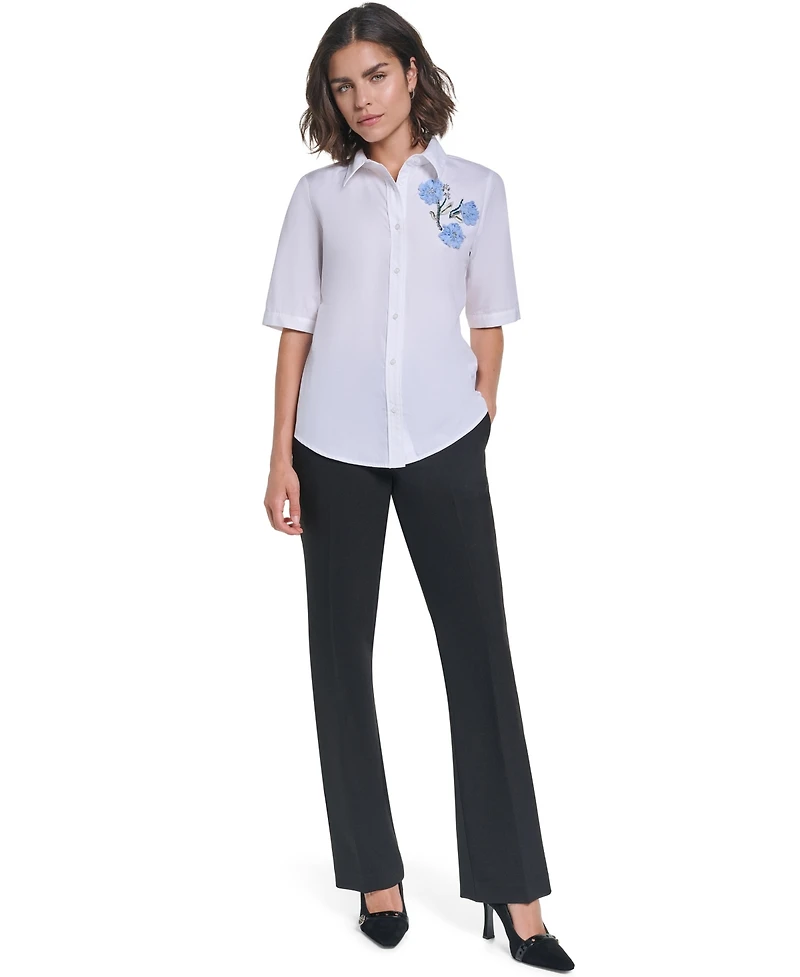Karl Lagerfeld Paris Women's Short-Sleeve Collared Blouse