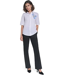 Karl Lagerfeld Paris Women's Short-Sleeve Collared Blouse