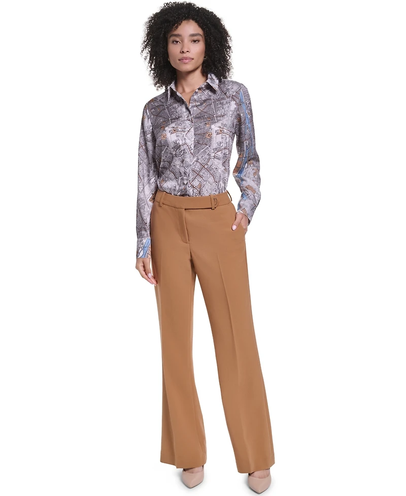 Karl Lagerfeld Paris Women's Mid-Rise Wide-Leg Pants
