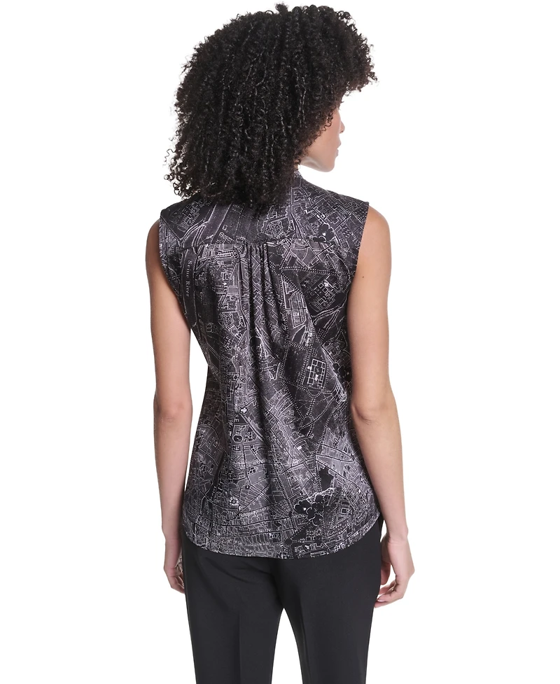 Karl Lagerfeld Paris Women's Sleeveless Mock-Neck Button-Front Blouse