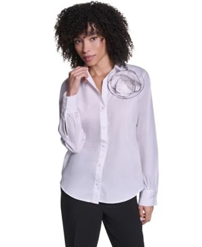 Karl Lagerfeld Paris Womens Collared Button Front Blouse