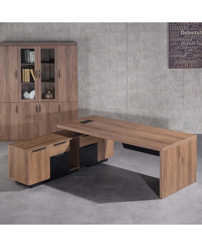 Logicfox 86 or 94.5 L Shaped Executive Desk Retractable Office with Drawers